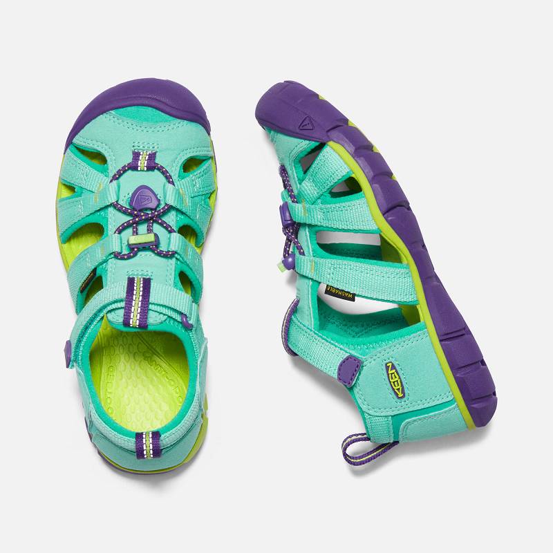 Keen Seacamp II CNX Wassersandalen Kinder DE-62450 Cockatoo/Royal Purple - Keen Kinderschuhe Grün